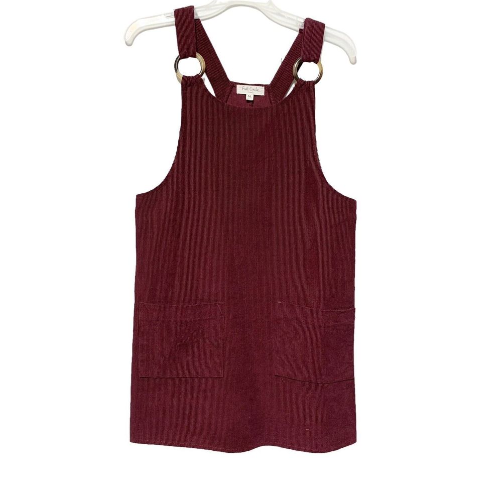Full Circle Trends Corduroy Overall Dress Size M Burgundy Front Pockets
